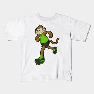 Monkey as Skater with Inline skates Kids T-Shirt